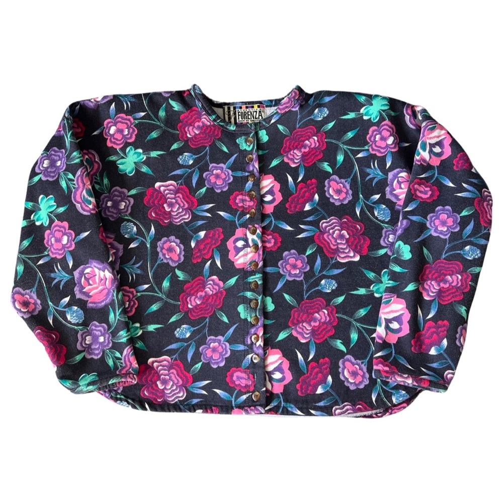 ✨Vintage✨ Forenza Navy Blue Floral Sweatshirt, Cropped Cardigan Style Sweatshirt